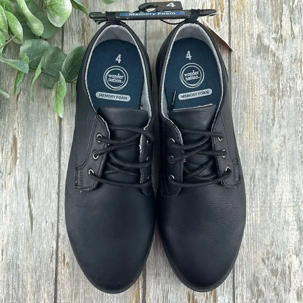 Big Boys Black Lace-up Oxford Dress Shoes Size 4